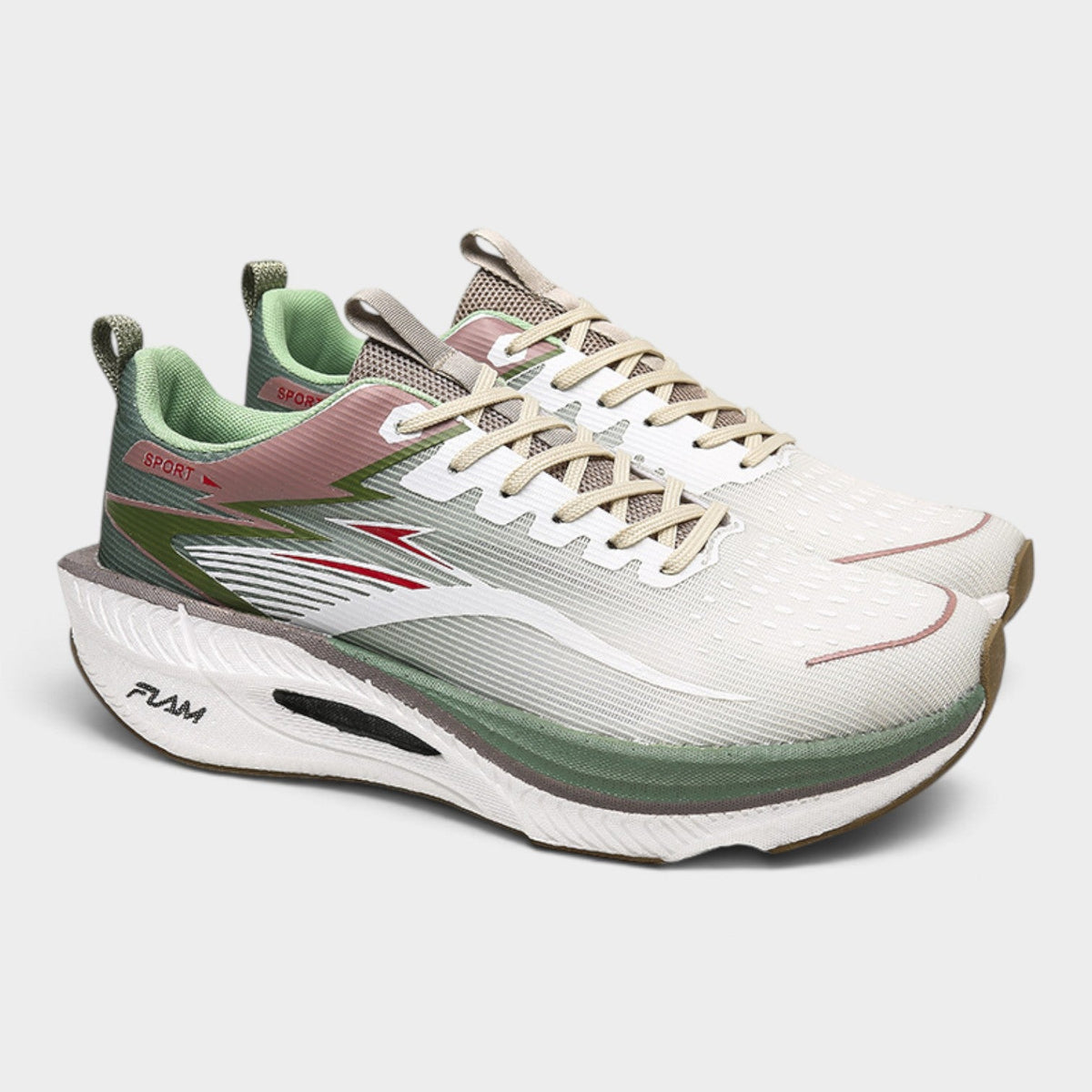 FLAM Men's Maximum Cushion Running Trainers – Cream/Sage