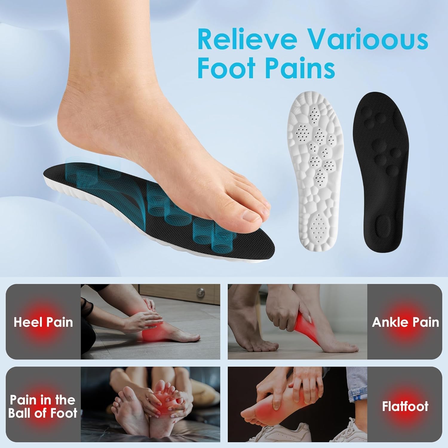 Unisex 4D Cushioned Arch Support Shoe Insoles